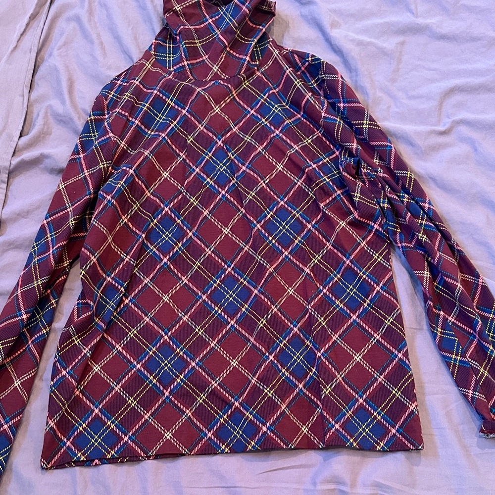 Talbots Burgundy and Blue Plaid Button Down Shirt